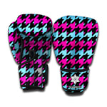 Pink Blue And Black Houndstooth Print Boxing Gloves