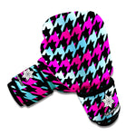 Pink Blue And Black Houndstooth Print Boxing Gloves