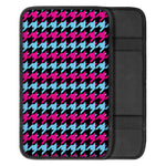 Pink Blue And Black Houndstooth Print Car Center Console Cover