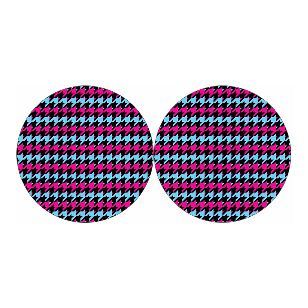 Pink Blue And Black Houndstooth Print Car Coasters