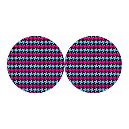 Pink Blue And Black Houndstooth Print Car Coasters