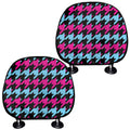 Pink Blue And Black Houndstooth Print Car Headrest Covers