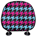 Pink Blue And Black Houndstooth Print Car Headrest Covers