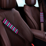 Pink Blue And Black Houndstooth Print Car Seat Belt Covers