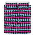 Pink Blue And Black Houndstooth Print Duvet Cover Bedding Set