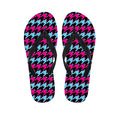 Pink Blue And Black Houndstooth Print Flip Flops