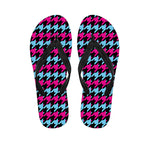 Pink Blue And Black Houndstooth Print Flip Flops