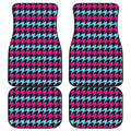 Pink Blue And Black Houndstooth Print Front and Back Car Floor Mats