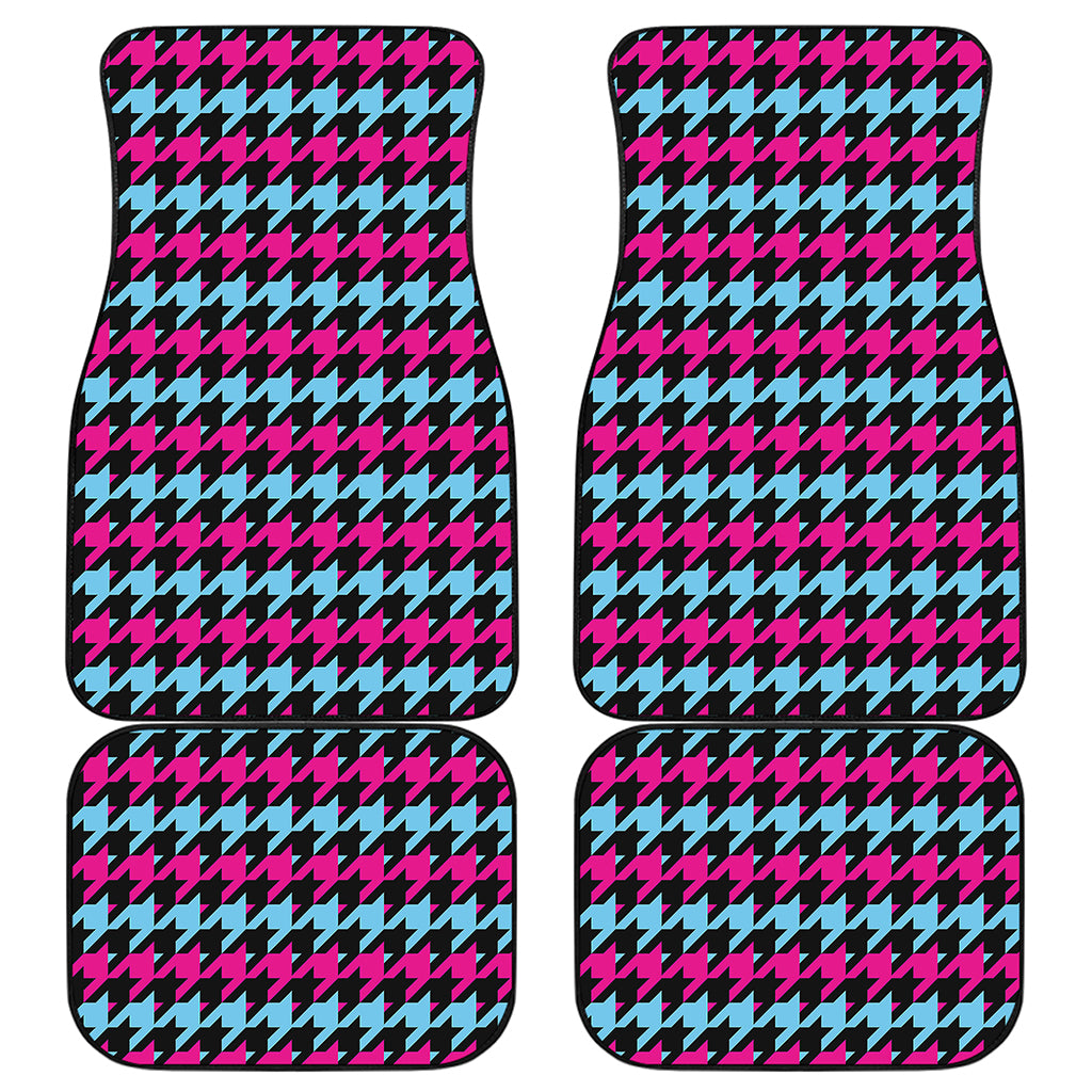 Pink Blue And Black Houndstooth Print Front and Back Car Floor Mats