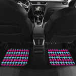 Pink Blue And Black Houndstooth Print Front and Back Car Floor Mats