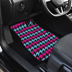 Pink Blue And Black Houndstooth Print Front and Back Car Floor Mats
