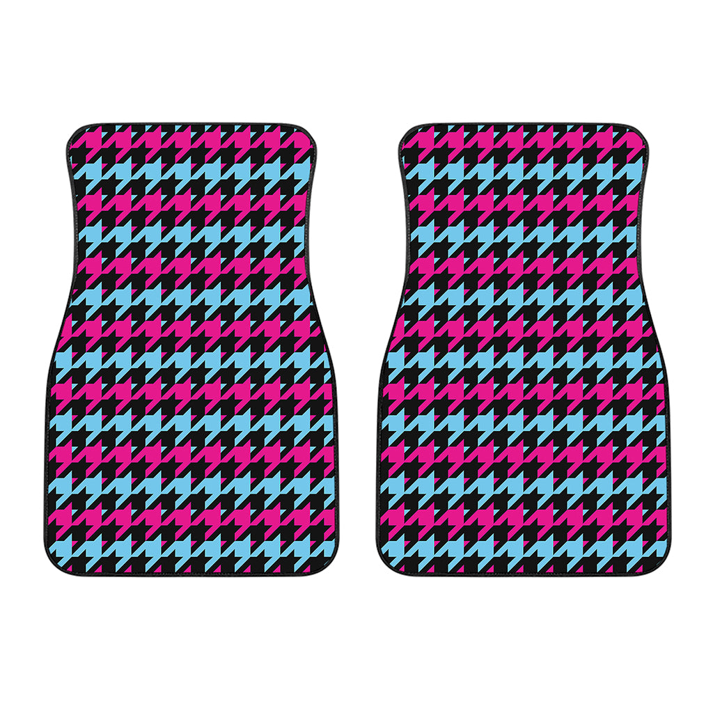 Pink Blue And Black Houndstooth Print Front Car Floor Mats
