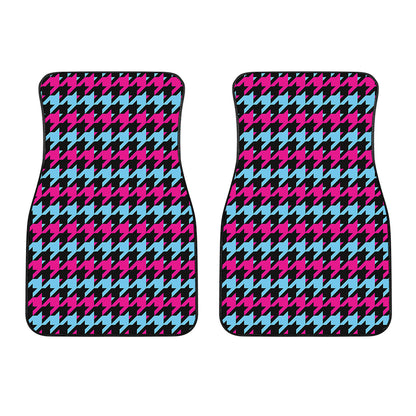 Pink Blue And Black Houndstooth Print Front Car Floor Mats