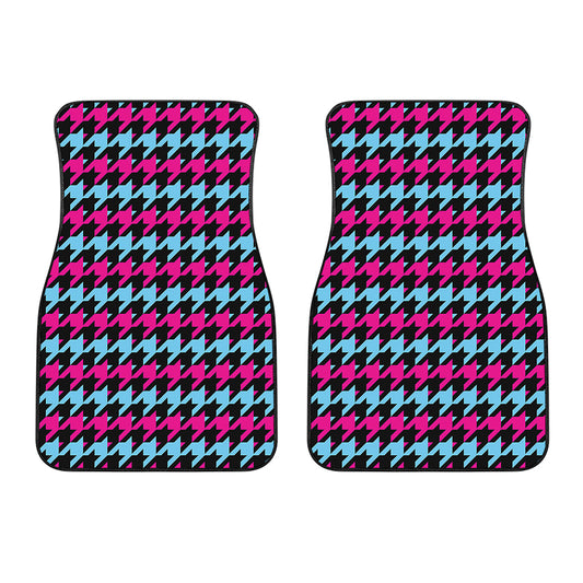 Pink Blue And Black Houndstooth Print Front Car Floor Mats