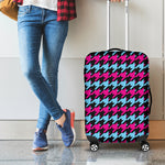 Pink Blue And Black Houndstooth Print Luggage Cover