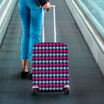 Pink Blue And Black Houndstooth Print Luggage Cover
