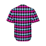 Pink Blue And Black Houndstooth Print Men's Baseball Jersey