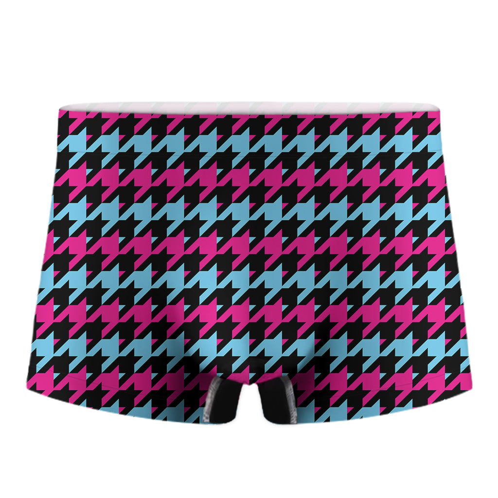 Pink Blue And Black Houndstooth Print Men's Boxer Briefs