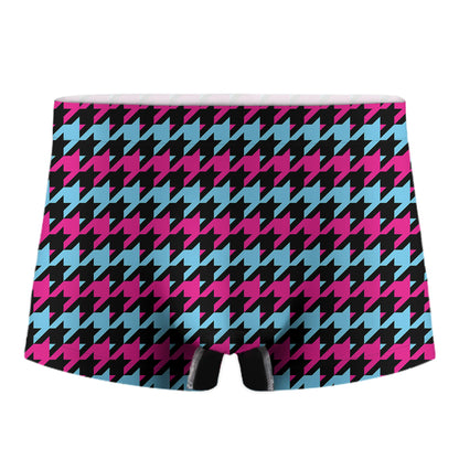 Pink Blue And Black Houndstooth Print Men's Boxer Briefs