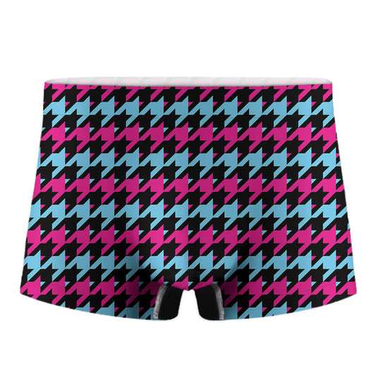 Pink Blue And Black Houndstooth Print Men's Boxer Briefs