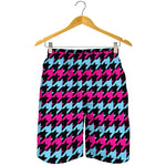Pink Blue And Black Houndstooth Print Men's Shorts