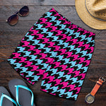 Pink Blue And Black Houndstooth Print Men's Shorts