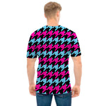 Pink Blue And Black Houndstooth Print Men's T-Shirt