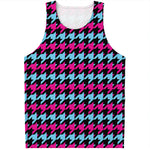 Pink Blue And Black Houndstooth Print Men's Tank Top
