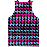 Pink Blue And Black Houndstooth Print Men's Tank Top