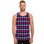 Pink Blue And Black Houndstooth Print Men's Tank Top