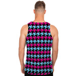 Pink Blue And Black Houndstooth Print Men's Tank Top