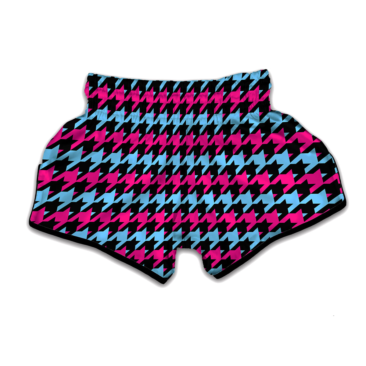 Pink Blue And Black Houndstooth Print Muay Thai Boxing Shorts