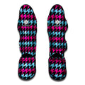 Pink Blue And Black Houndstooth Print Muay Thai Shin Guards