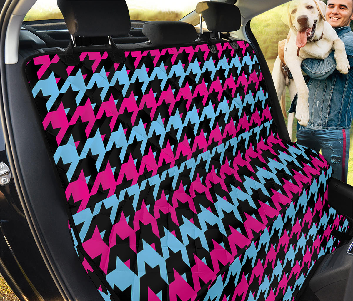 Pink Blue And Black Houndstooth Print Pet Car Back Seat Cover