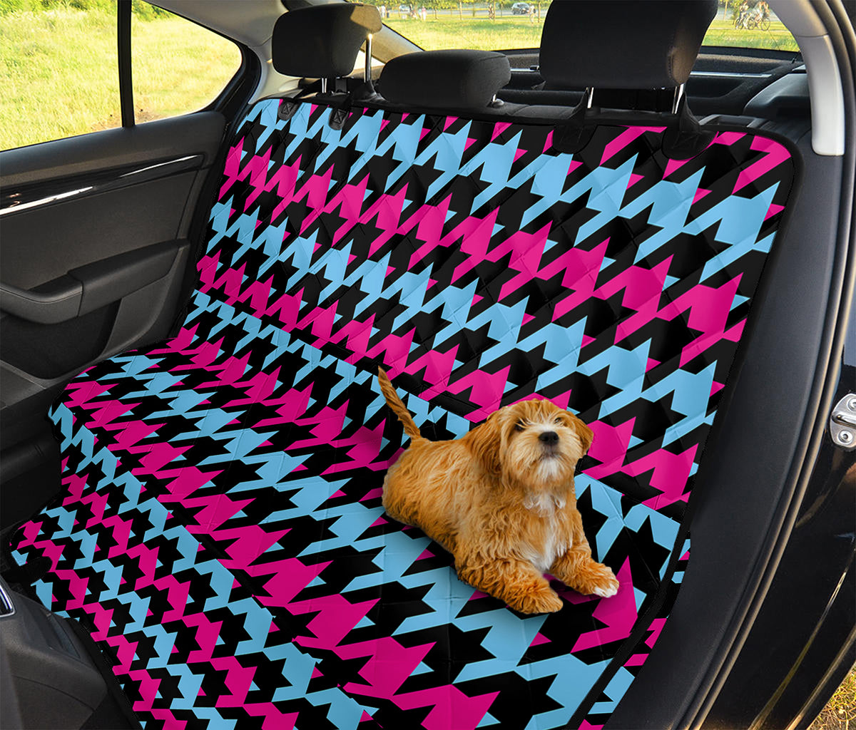 Pink Blue And Black Houndstooth Print Pet Car Back Seat Cover