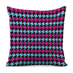 Pink Blue And Black Houndstooth Print Pillow Cover