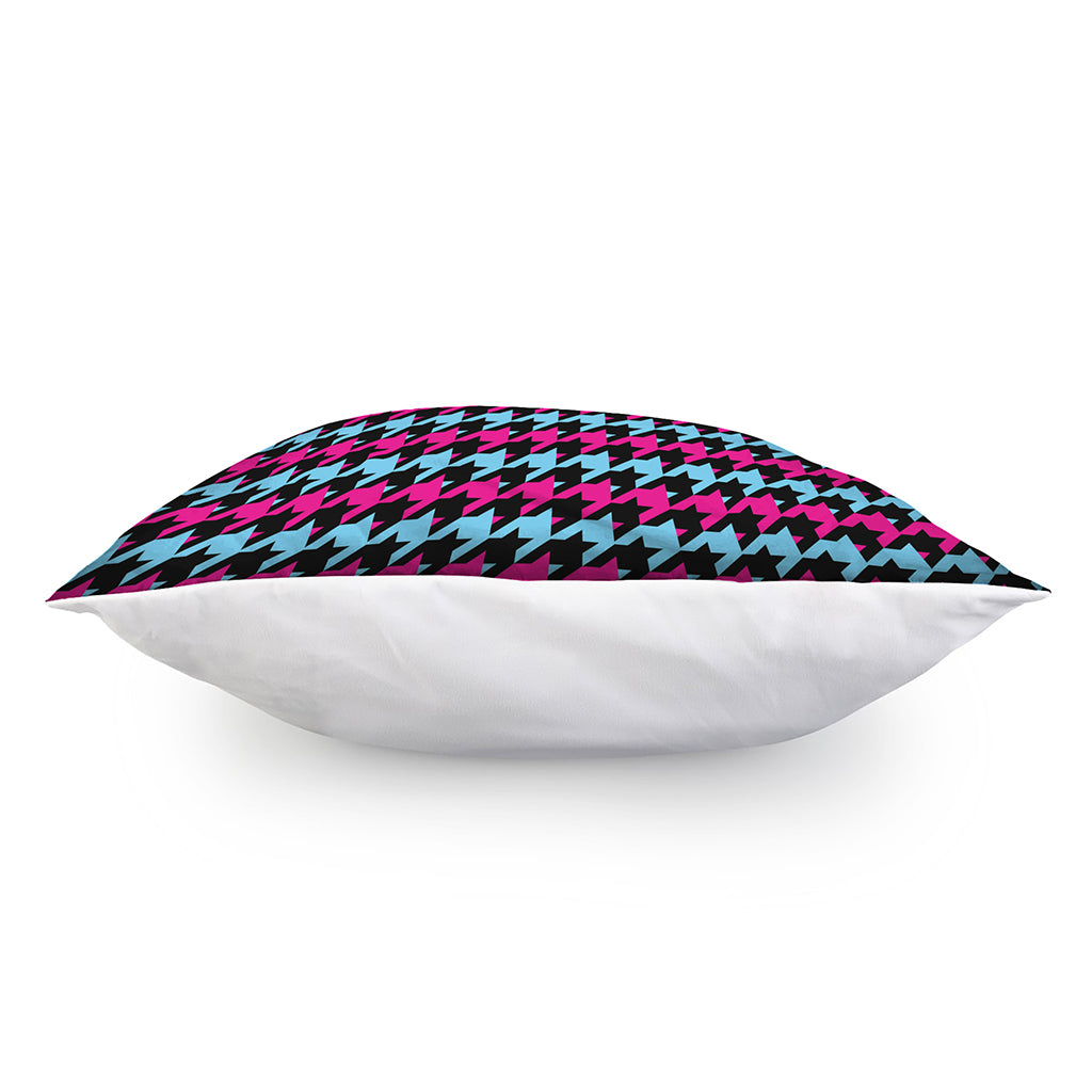 Pink Blue And Black Houndstooth Print Pillow Cover