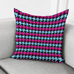 Pink Blue And Black Houndstooth Print Pillow Cover