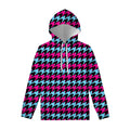 Pink Blue And Black Houndstooth Print Pullover Hoodie