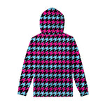 Pink Blue And Black Houndstooth Print Pullover Hoodie