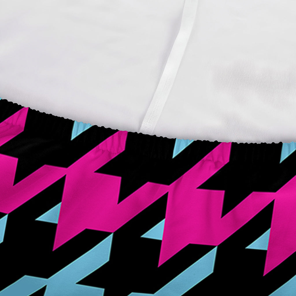 Pink Blue And Black Houndstooth Print Sofa Cover
