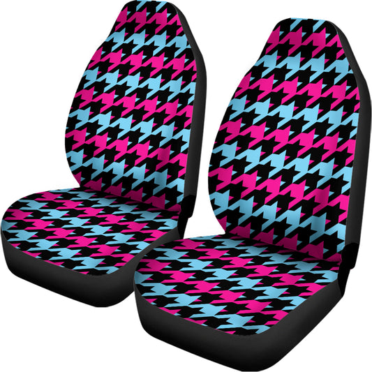 Pink Blue And Black Houndstooth Print Universal Fit Car Seat Covers