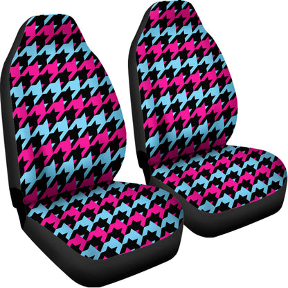 Pink Blue And Black Houndstooth Print Universal Fit Car Seat Covers