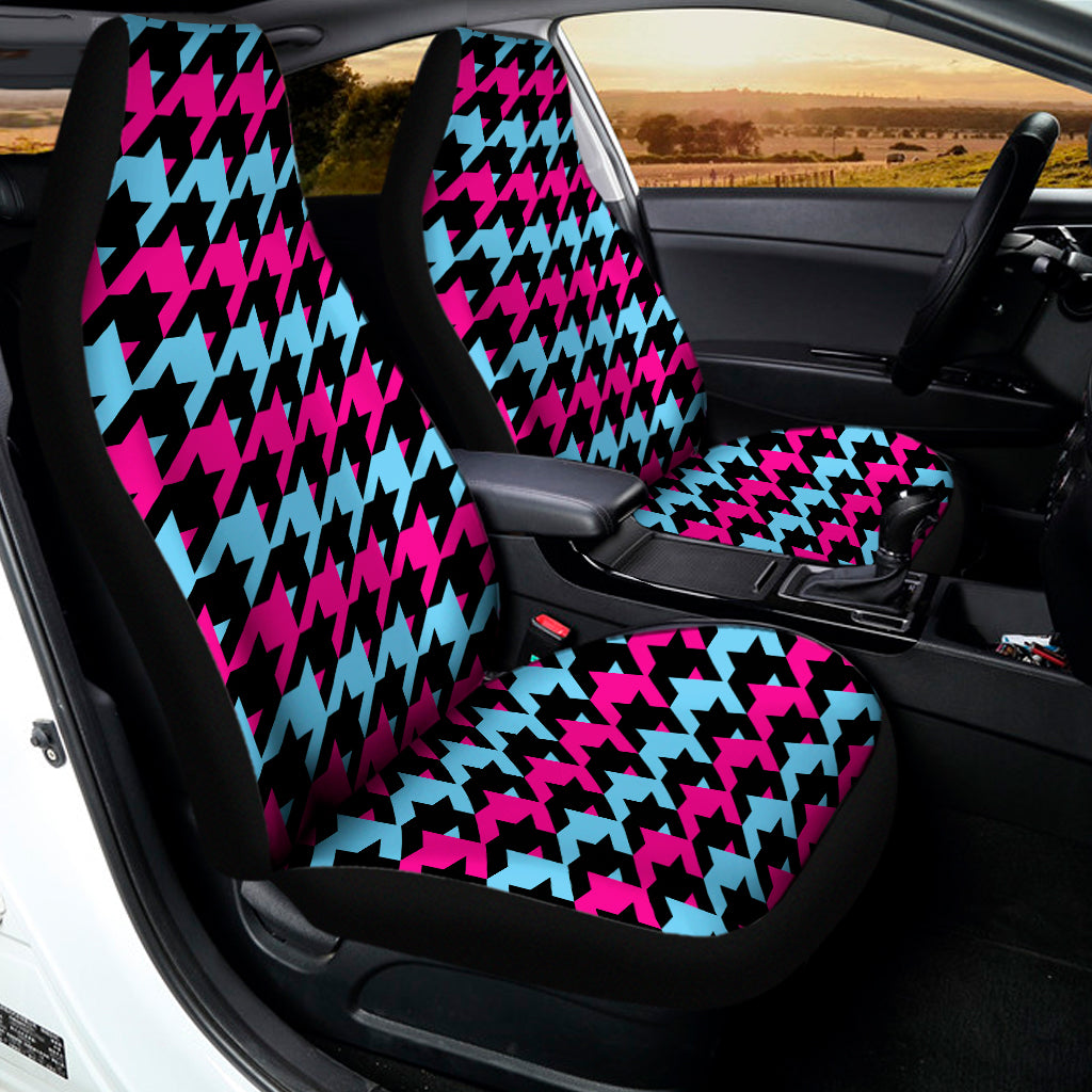 Pink Blue And Black Houndstooth Print Universal Fit Car Seat Covers