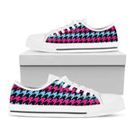 Pink Blue And Black Houndstooth Print White Low Top Shoes