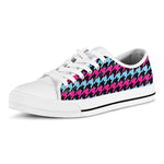 Pink Blue And Black Houndstooth Print White Low Top Shoes