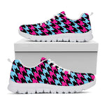 Pink Blue And Black Houndstooth Print White Sneakers