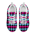 Pink Blue And Black Houndstooth Print White Sneakers