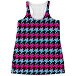 Pink Blue And Black Houndstooth Print Women's Racerback Tank Top