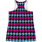 Pink Blue And Black Houndstooth Print Women's Racerback Tank Top